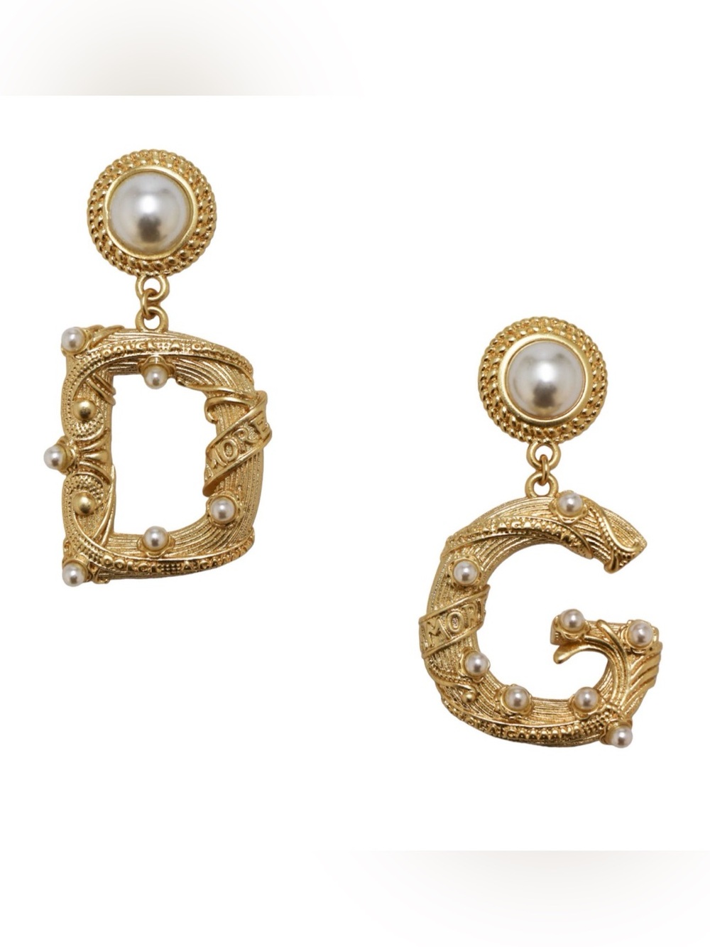 D&G Gold-Tone Letter D & G Drop Earrings with Pearls